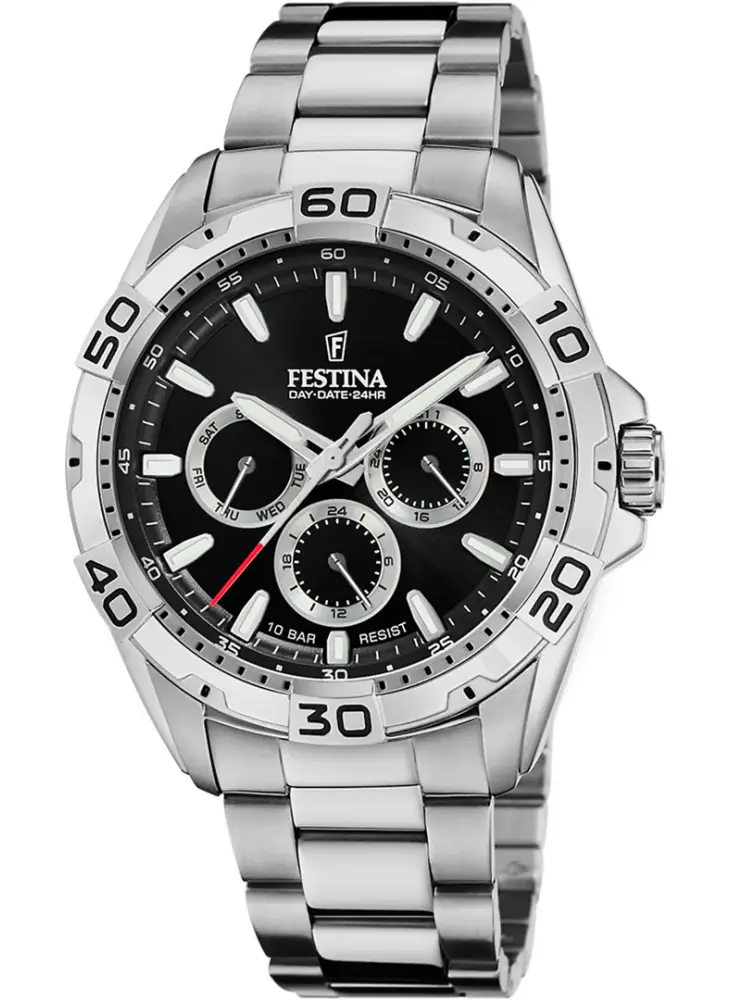 Festina Multifunktion Day Date Schwarz / Silber