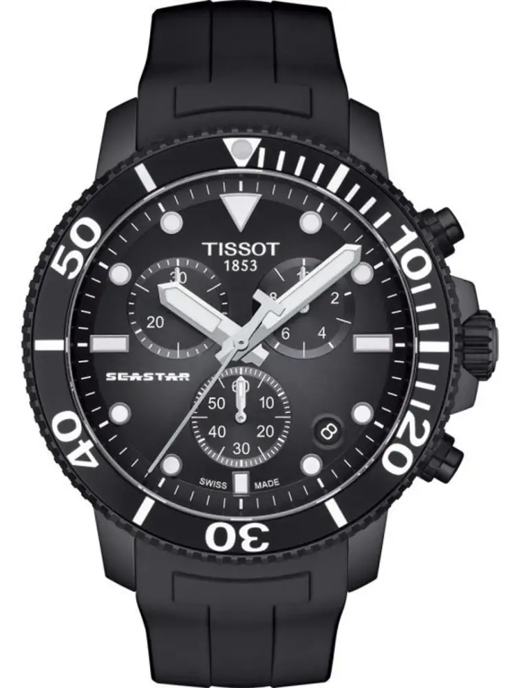 Tissot Seastar 1000 45mm Chronograph Kautschuk Schwarz