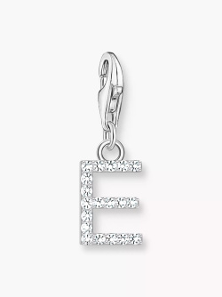 Charm Anhänger Buchstabe E mit weißen Steinen Silber