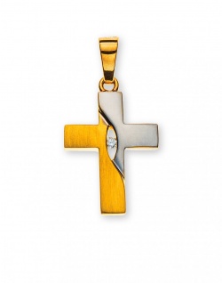 Anhänger Kreuz Gelbgold 750 teilrhodiniert