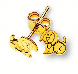 Ohrstecker Hund Gelbgold 375