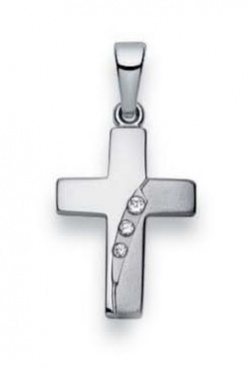 Weissgold 750 (18 Karat) Kreuz matt/glanz mit 3 Brillianten