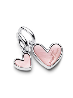 Teilbarer Anhänger mit Mutter-Tochter-Herzen und rosa Bioresin Teilbarer Anhänger mit Mutter-Tochter-Herzen und rosa Bioresin
