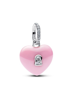 Pink Ceramic Heart Padlock Dangle Charm Pink Ceramic Heart Padlock Dangle Charm