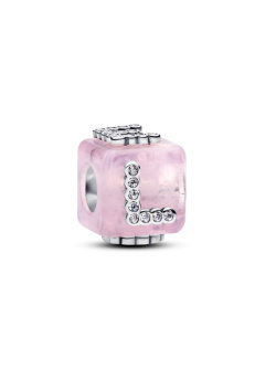 Pandora Pink Murano Glass Love Cube Charm Pandora Pink Murano Glass Love Cube Charm
