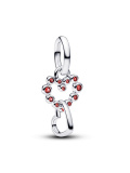 Connected Hearts & Red Stones Dangle Charm