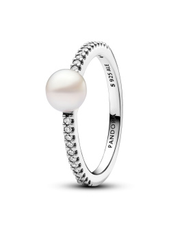 Pandora Ring Treated Freshwater Cultured Pearl & Pavé