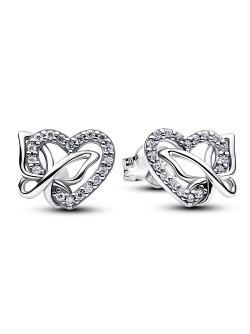 Entwined Heart & Butterfly Stud Earrings
